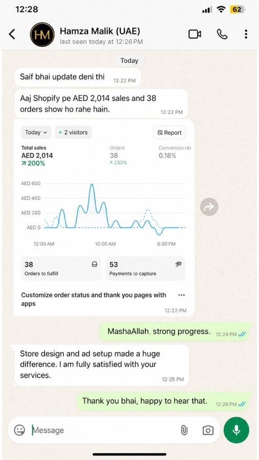 WhatsApp review screenshot from Hamza Malik (UAE)